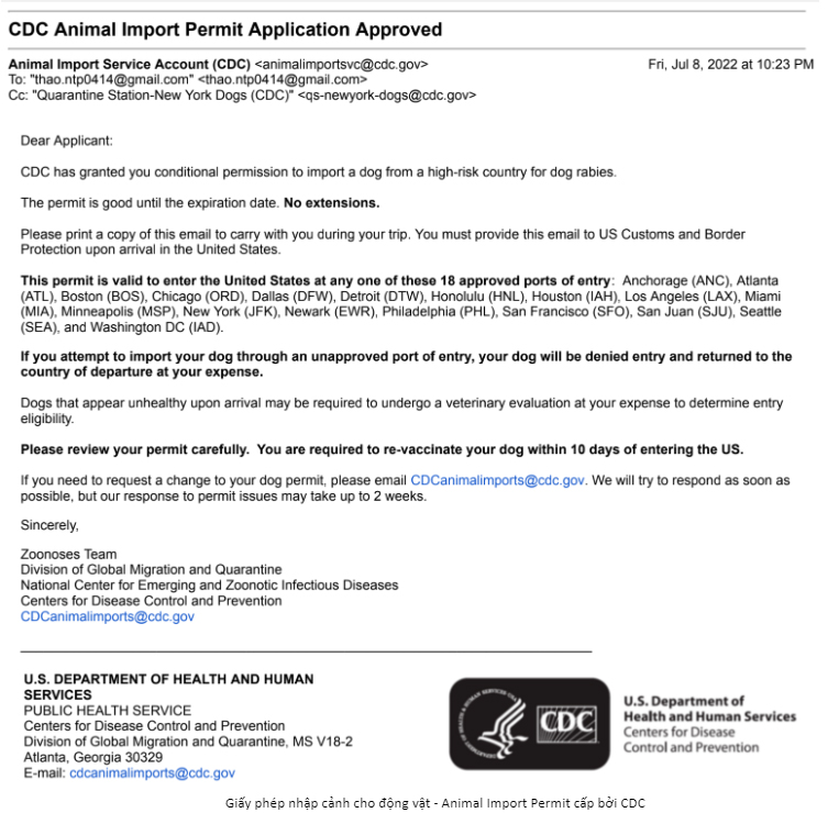 CDC Animal Import Permit