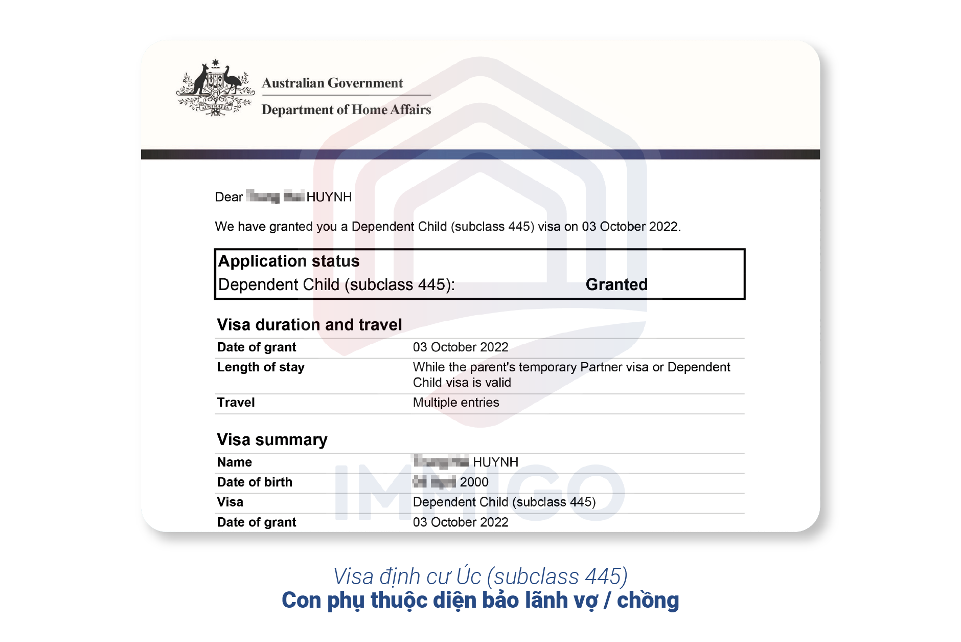 Visa định cư Úc subclass 445 (diện con phụ thuộc)